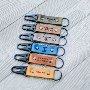 Custom Leather Keychain, Key chain, 3 year anniversary Keychain, Leather Keychain, Personalized keychain, mens gift, gift for him, dad gift image 2