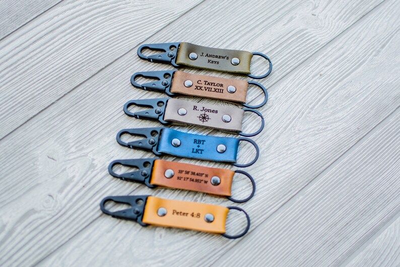 Custom Leather Keychain, Key chain, 3 year anniversary Keychain, Leather Keychain, Personalized keychain, mens gift, gift for him, dad gift image 2