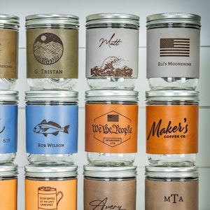Personalized Leather Mug: Handmade Gift Idea, Fits 16oz Mason Jar