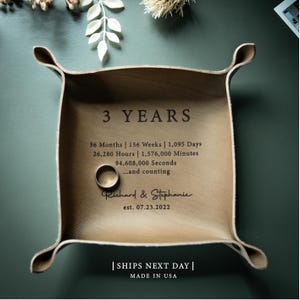 3 Year Anniversary Gift, Personalized Gift for Him, Custom Leather Catchall Tray, Handmade in the USA