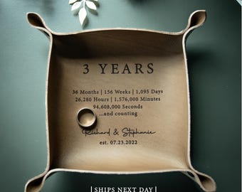 3 Year Anniversary Gift, Personalized Gift for Him, Custom Leather Catchall Tray, Handmade in the USA