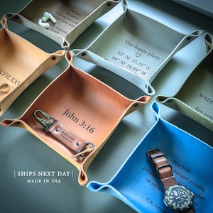 Personalized Leather Catchall Tray - Custom Engraved Gift for Him, Handmade in the USA