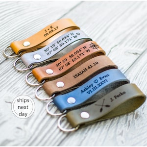 Valentines Gift, Custom leather keychain, mens gift, coordinates keychain, anniversary gift, personalized gift idea for him, gift for her