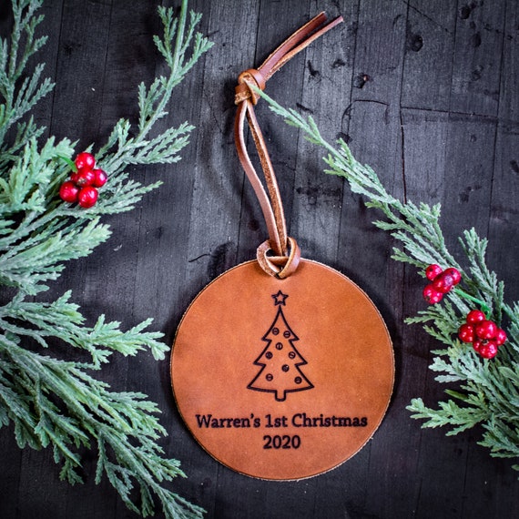 Leather Christmas Ornament, Custom Christmas Ornament, First Christmas Ornament, Custom Christmas Gift, Personalized Christmas Tree Ornament