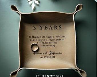 3 Year Anniversary Gift, Personalized Gift for Him, Custom Leather Catchall Tray, Handmade in the USA