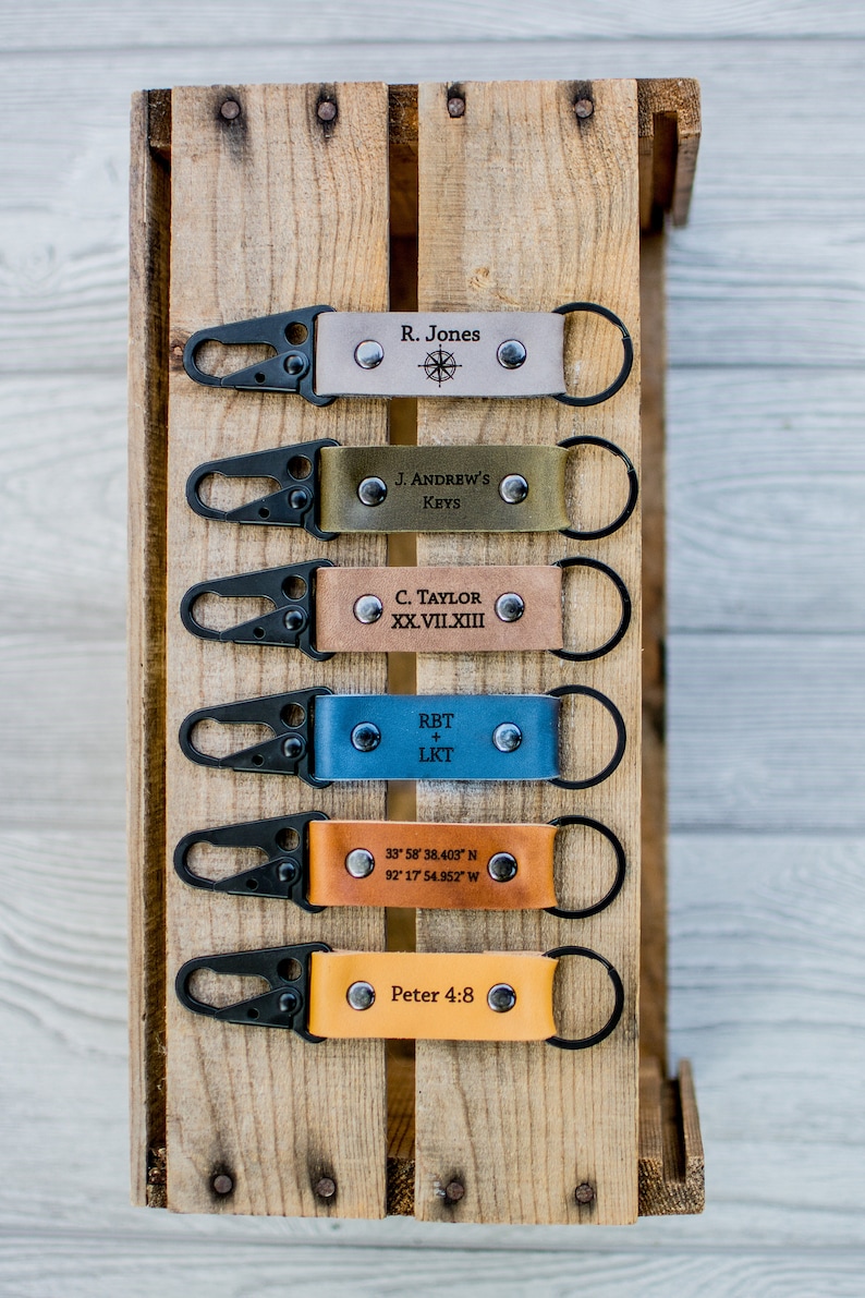 Personalized Keychain, 3 year anniversary, Latitude longitude, Leather keyring, key chain, Gift for him, Gift for her, mens gift, gift men image 5