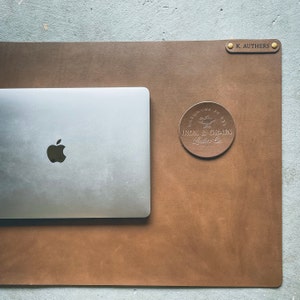 Personalized Leather Desk Mat 3rd Anniversary Gift Idea for Him or Her Elevate Your Workspace with Style and Functionality image 1