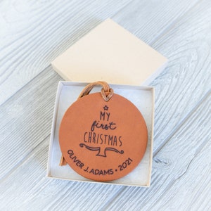 First Christmas Ornament, Custom Christmas Ornament, Leather Christmas Ornament, Ornament for tree, Personalized Christmas Tree Ornament