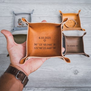 Presente de dia dos pais, presente para homens, bandeja de anel personalizada, presente masculino, presente de aniversário, couro personalizado, presente para esposa, gravado, presente para ela