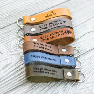 Personalized Keychain, Coordinates Keychain, Custom Keychain, Latitude longitude Keychain, Leather Key Chain, 3 year anniversary, Mens gift