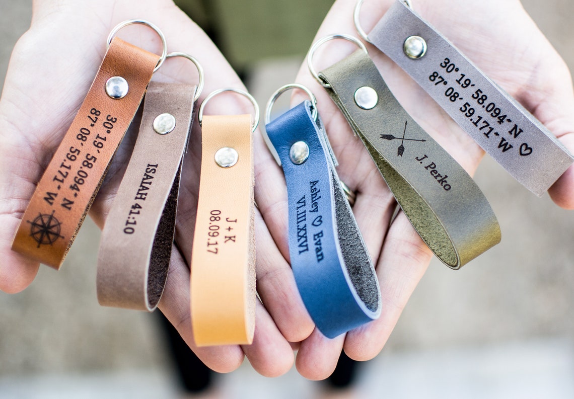 Personalized Leather Keychain Custom Keychain Leather Gift Etsy