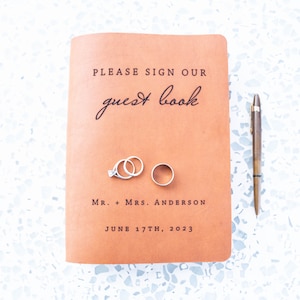 Leather Wedding Guest Book - Handmade from Full Grain Italian Leather and Personalized with your Names and Wedding Date.