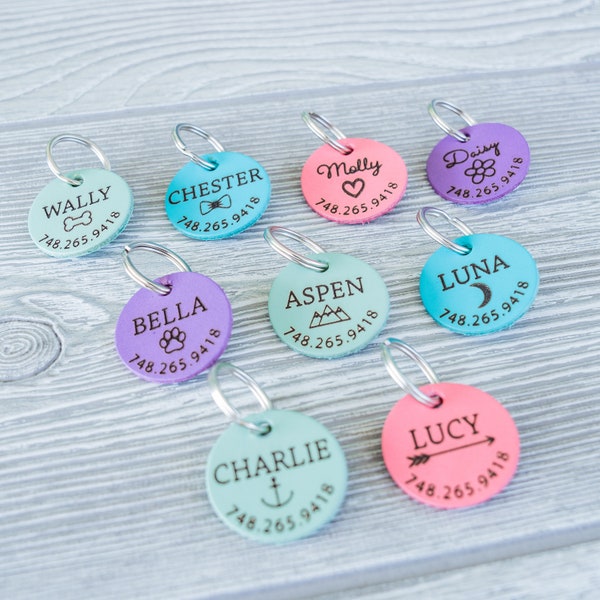 Quiet Dog Tag, Personalized Dog Tag or Cat Tag made from Leather, A custom pet tag that isn't noisy and is silent, Microchipped Tag for Pets