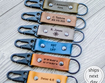 Personalized Keychain, 3 year anniversary, Latitude longitude, Leather keyring, key chain, Gift for him, Gift for her, mens gift, gift men