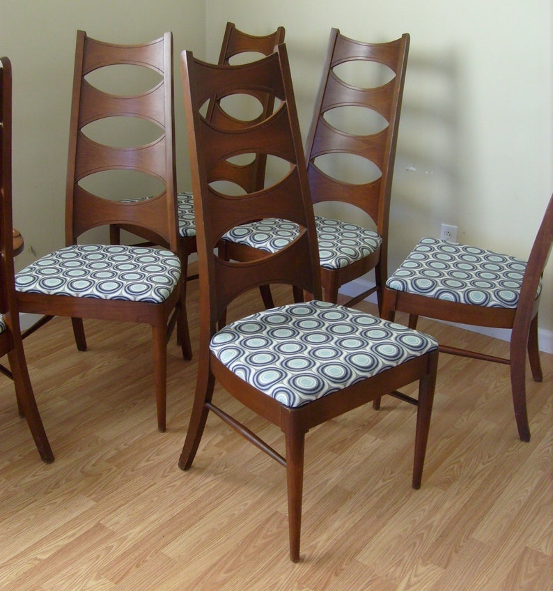 Mid Century Modern Walnut Ladder Back Cat Eye Dining Chairs By Blowing Rock Furniture Of North Carolina
