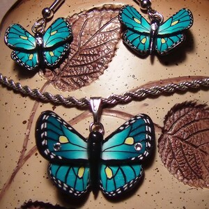 Blue Monarch Butterfly Earring and Pendant Set