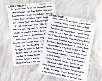 About Me Prompts // Matte Journal Stickers