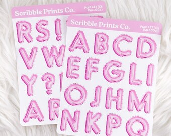 Letter Balloons - Pink // Matte Journal Stickers
