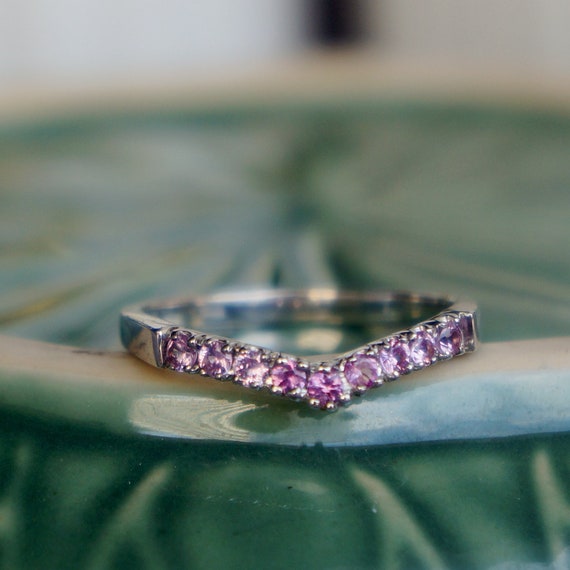 Size 5.5 Sterling Silver Pink Sapphire /& White Diamond Marquise Shape Ring Set