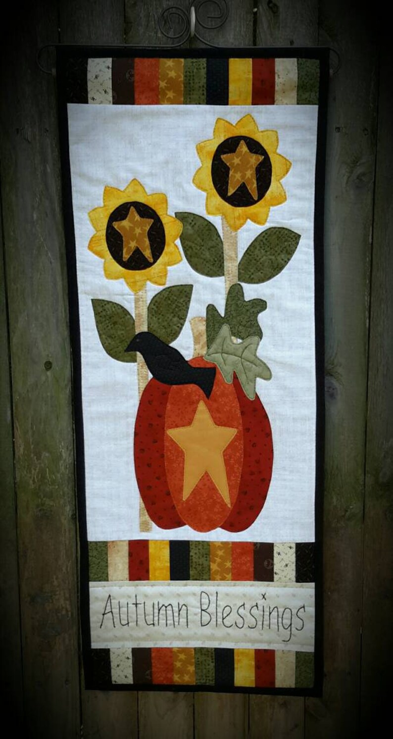 Autumn Blessings Door Banner Country Decor Primitive Decor Skinny Quilt Pumpkin Wall Hanging Country Pumpkin Decor