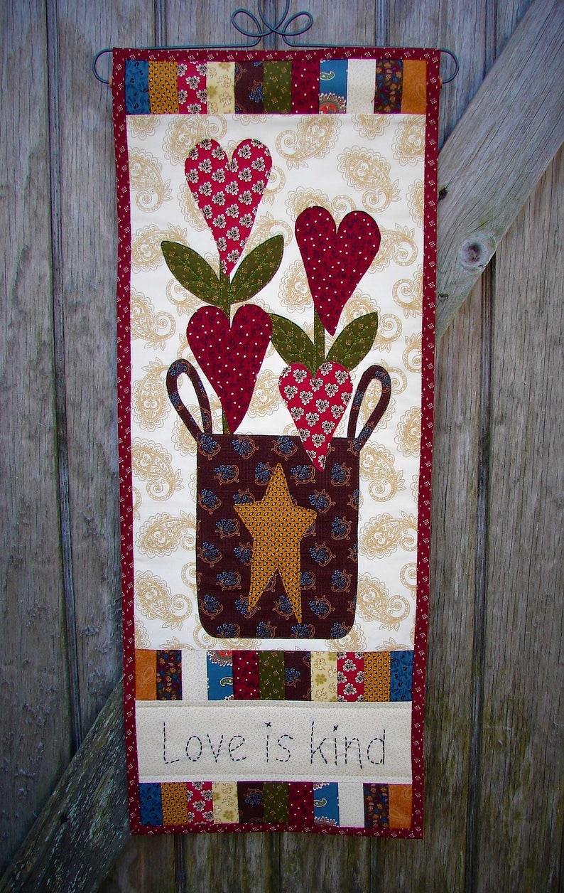 Love Is Kind Door Banner Valentine Banner Valentine Decor Heart Quilt February Quilt Country Quilt Skinny Quilt Prim Valentine Love