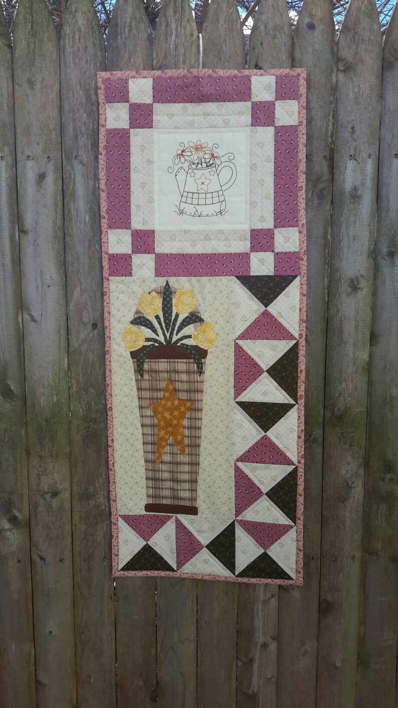 Hello Spring Door Banner Spring Banner Spring Decor Spring Quilt Country Quilt Skinny Quilt Primitive Decor Patchwork Embroidery