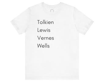 Tolkien Lewis Vernes Wells T-Shirt | Author Names Literary Tee