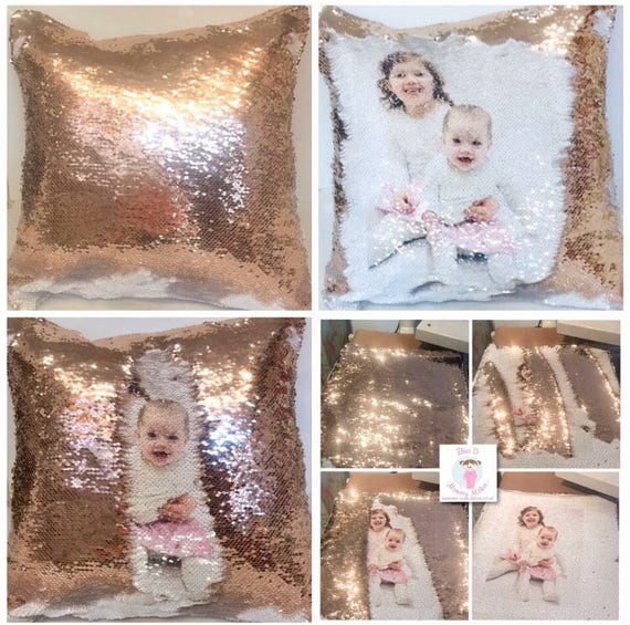 Personalised Sequin CushionMagic Mermiad Photo RevealPillow Case & Insert 