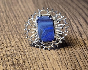 Anillo de ópalo azul australiano en plata de ley 925 – Joyería artesanal de gran impacto