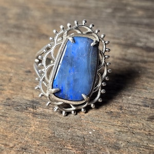 Sterling Silver Ring with Natural Boulder Opal – Statement Gemstone Ring – Unique Artisan Jewelry