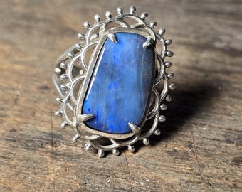 Sterling Silver Ring with Natural Boulder Opal – Statement Gemstone Ring – Unique Artisan Jewelry