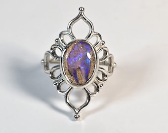 Anillo de plata de ley con ópalo australiano, joya de estilo vintage