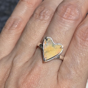 Heart-Shaped Australian Opal Ring in Sterling Silver | Glowing Pastel Fire | One-of-a-Kind Handmade Ring