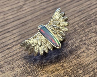 Anillo de ala de ópalo australiano: Joyería de plumas de plata de ley