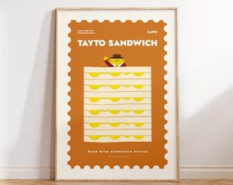 Tayto Sandwich Art Print Irish Delicacy fun Kitchen illustration or Gift for her / him Irish inspired snack food Cafe Art Poster Irish Gifts