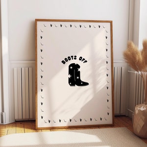 Boots aus Flur Print Cowgirl Boots Poster mit dekorativem Kaktus-Schlangen- und Sternen-Muster. Schuhe aus bitte Schild, Eingangsbereich Wand Kunst Druck
