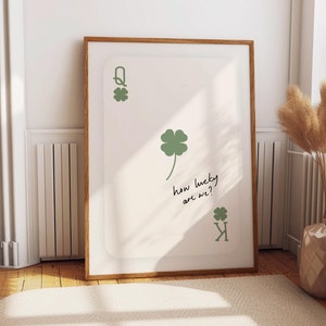 Como somos sortudos, trevo de 4 folhas, arte de parede de cartas de baralho irlandesas, presente de dia dos namorados, amuleto da sorte, pôsteres de cozinha verde da Irlanda