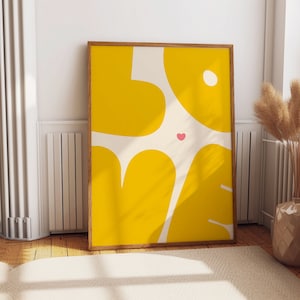 Gelb Liebe Küche Herz Wand Kunst Druck Poster Herz Wohnkultur Geschenk für Wohnzimmer, Wohnheim, Schlafzimmer, bunt Zitat Mid century Vintage Poster