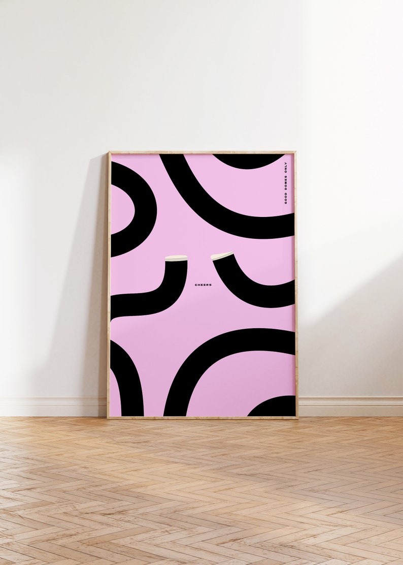 Man cave wall art Guinness fan art with abstract pints on a pink background. Split the g inspired art