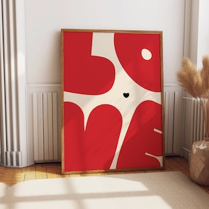 Rote Liebe Schlafzimmer Wand Kunst Druck Retro Herz Wohnkultur für Küche, Schlafzimmer Wohnzimmer, romantisches Geschenk Mid century Vintage Poster