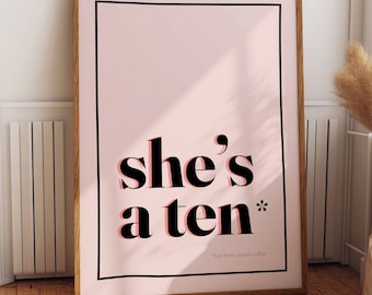 Coffee Print Kitchen Wall Art, She's a 10 but drinks instant coffee, Coffee Poster, Funny & Cute gifts for her, cafe decor