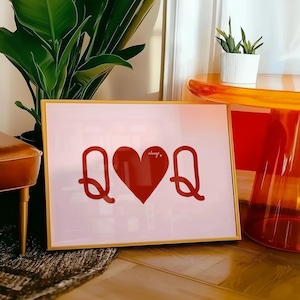 Láminas de arte mural con cartas de la reina de corazones y el rey de corazones: regalos LGBTQ para San Valentín. Decoración para el hogar, la cocina y el dormitorio con corazones de amor en rosa y rojo