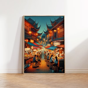 Asiatisch Küche Wand Kunst Lebensmittel Markt Druck für Wandbehang mutig bunt Reise Kunstwerk Großer Wohnkultur Druck
