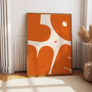 Orange Liebe Küche Wand Kunst Druck Retro Herz Wohnkultur Geschenk für Wohnzimmer, Wohnheim, Schlafzimmer, Motivation Zitat Mid century Vintage Poster