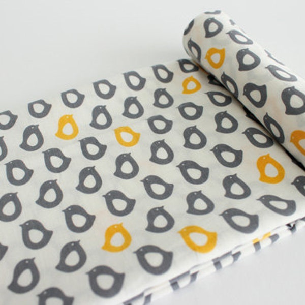 Scadinavian Fabric - Chick Fabric - 44" x 35" -100%Cotton - Chick Pattern - Grey, Yellow - KoreaBacol [#D0016]