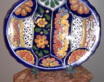 Talavera Mexico Hand-painted Oval Platter Lead-FREE  Terra Fina design - Cobalt Blue Serving Tray