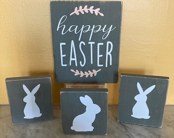 Decorazioni pasquali, cartello di buona Pasqua e set di coniglietti, cartello di coniglietto, espositore per vassoi a più livelli