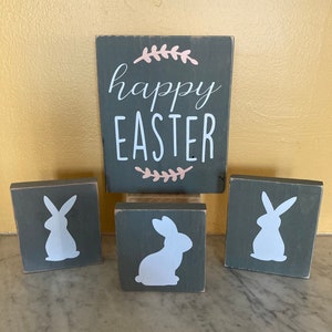 Easter Decor,Happy Easter Sign and bunny set, Bunny sign, tiered tray display