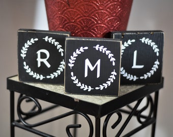 Monogram initial sign, farmhouse decor, reclaimed wood, tiered tray