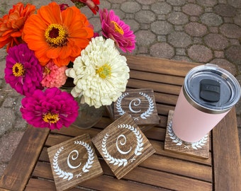 Monogram Coasters: Reclaimed Wood, Rustic Farmhouse Decor